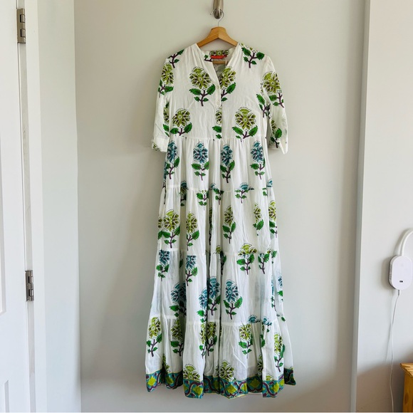 Oliphant Button Neck 3/4 Sleeve Maxi Dress Puglia Lime Size XS - Picture 2 of 10